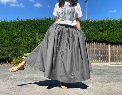 Easy Fit Long Flared Skirt with Webbing Belt