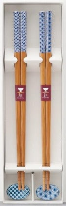 Bamboo Chopsticks with Japanese pattern a set with Chopstick Rest