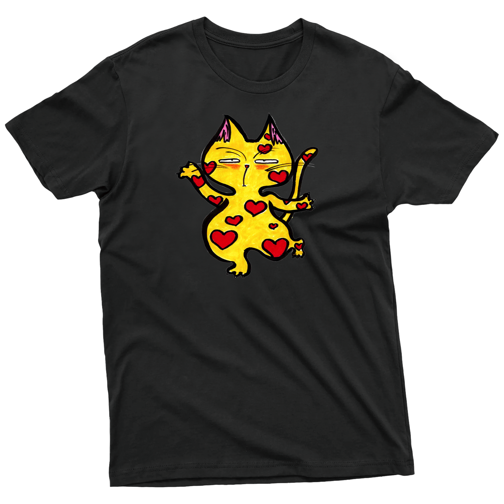 Lovely Cat Mens Japanese T-Shirt -Black