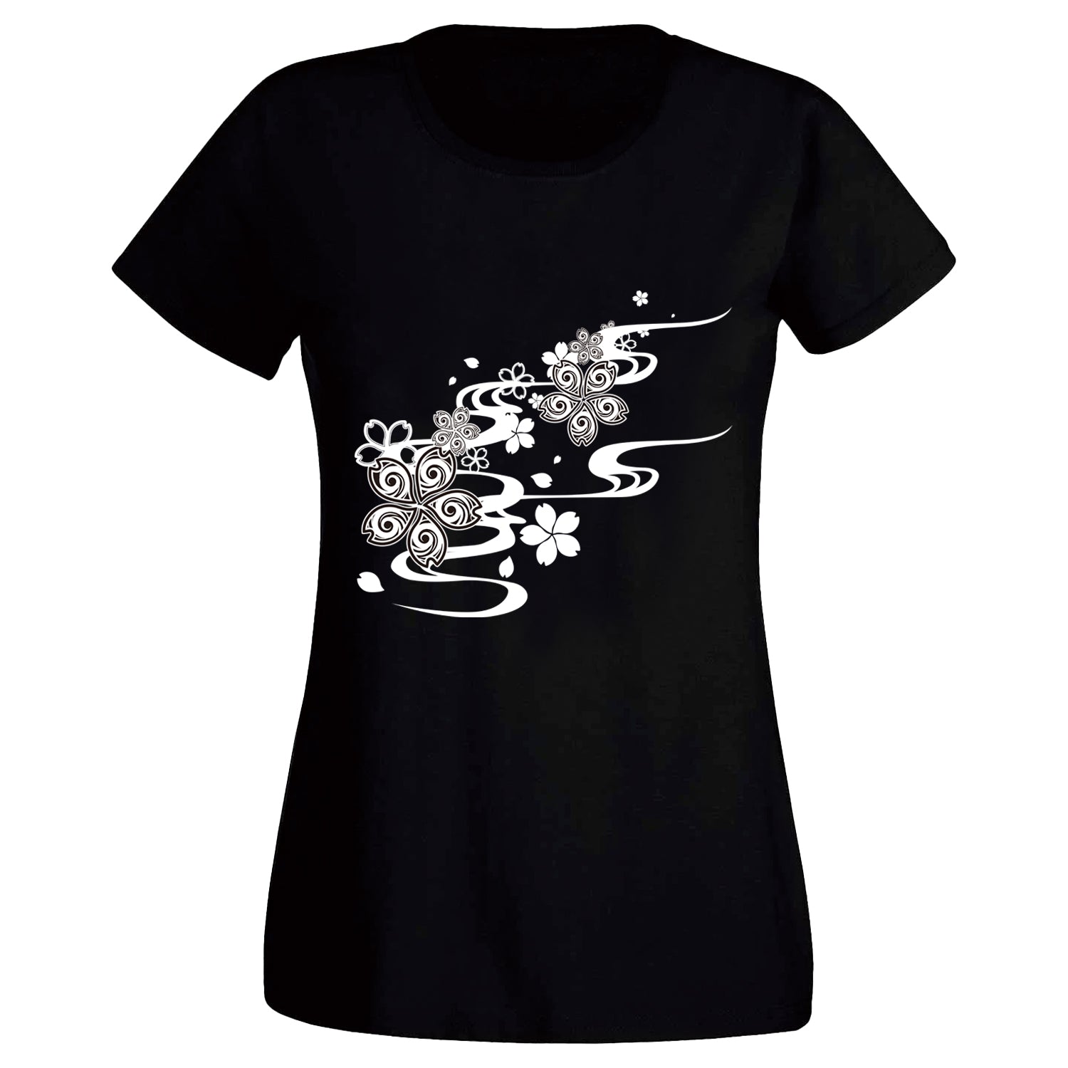 Cherry Blossom Womens Japanese T-Shirt Black
